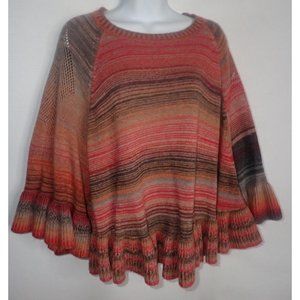 Metric Womens Sweater Poncho M/L Orange Red Gray Multi Long Sleeve‎ Ruffle BOHO